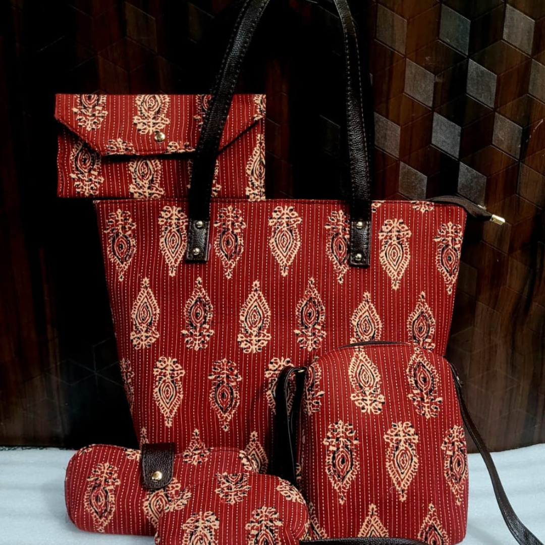 Bagru print handbag set of 5