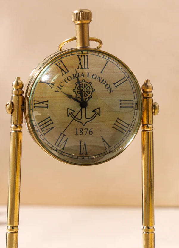 Brass table clock with compass