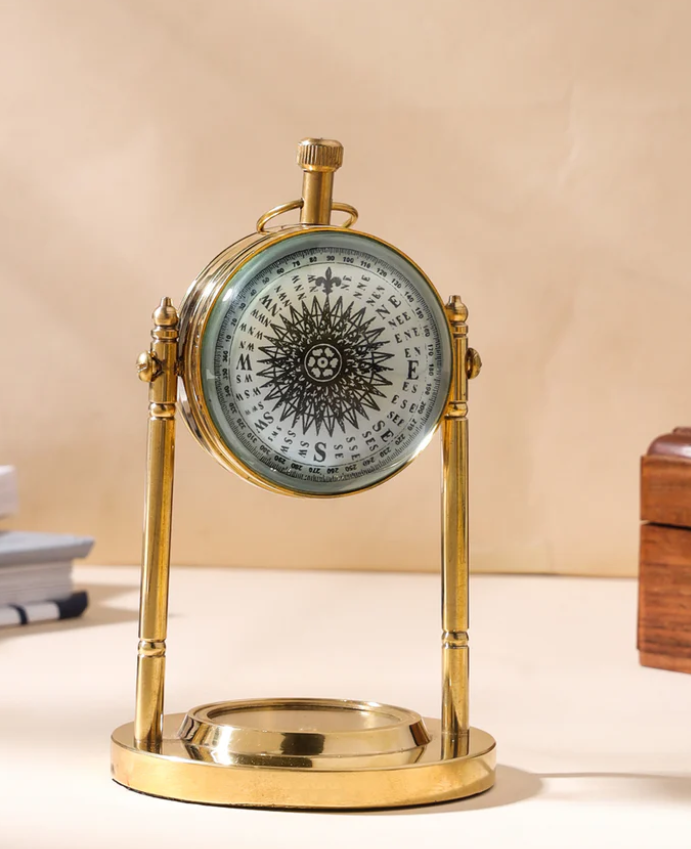 Brass table clock with compass