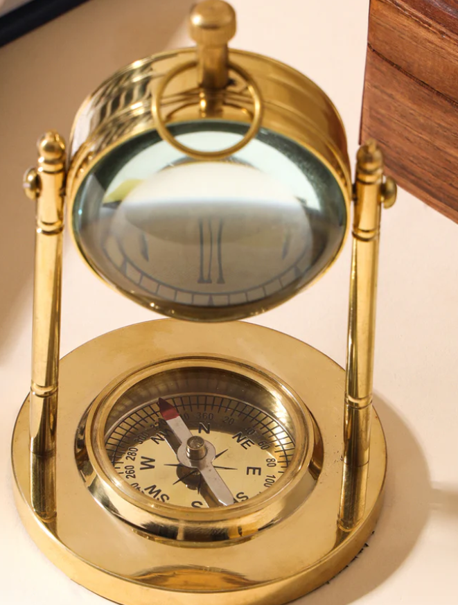 Brass table clock with compass