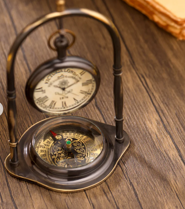 Vintage swing table clock with compass