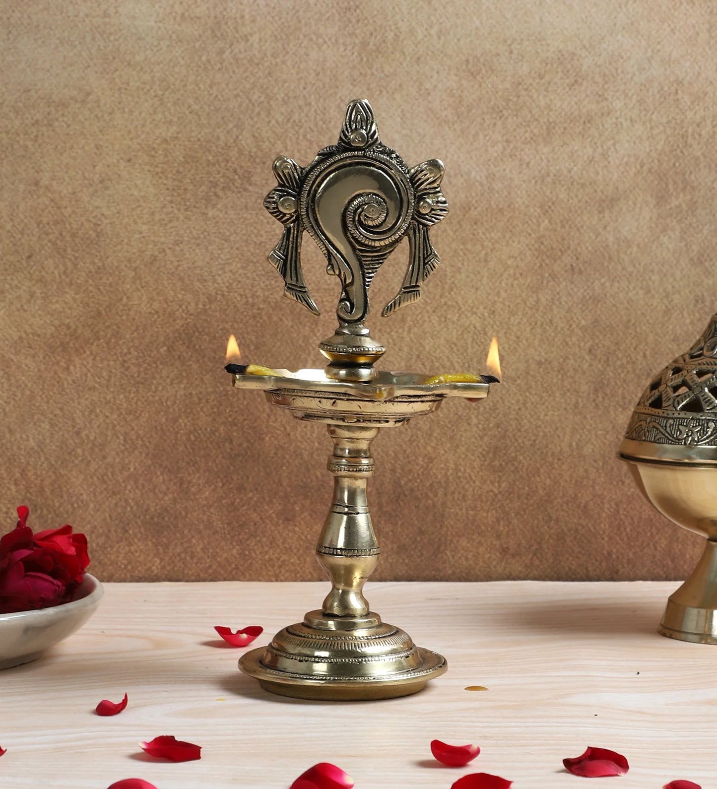 Shanku Chakra Deepam Brass Oil Lamp for Auspicious Decor