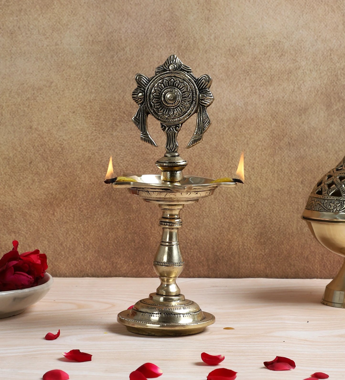 Shanku Chakra Deepam Brass Oil Lamp for Auspicious Decor
