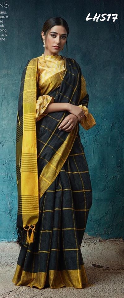 Handloom linen saree with matching neck piece combo