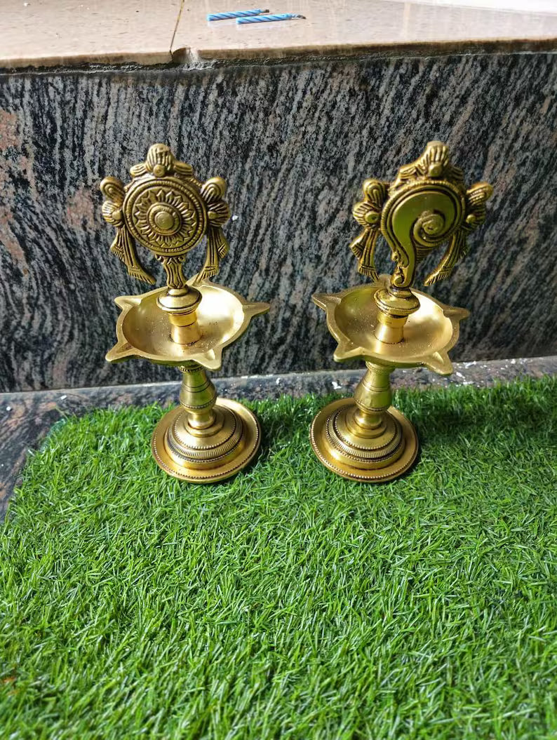 Shanku Chakra Deepam Brass Oil Lamp for Auspicious Decor
