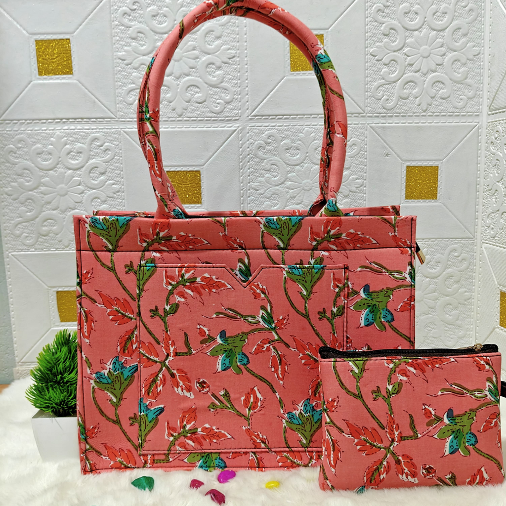 Bagru print tote and wallet combo