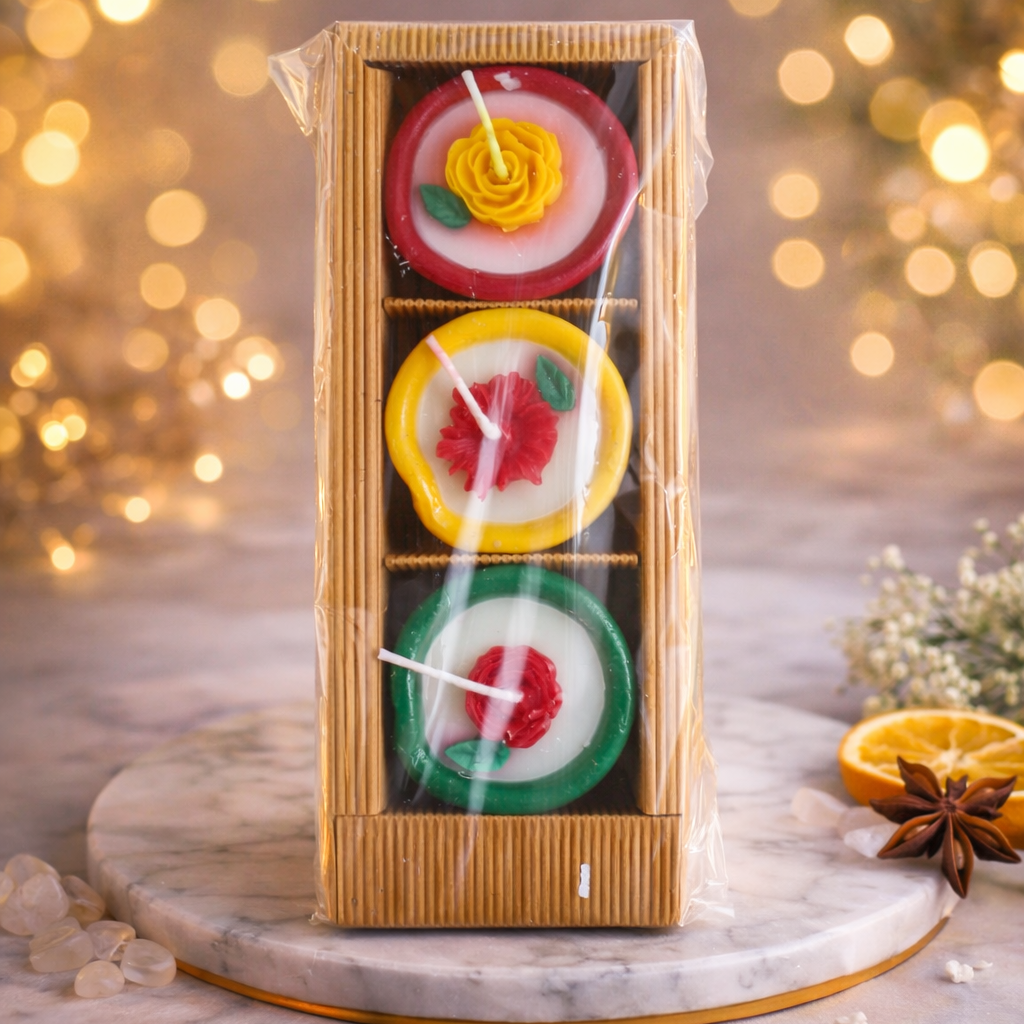 Terracotta Decorative Candles Set of 3 | Handcrafted Diya Candles Gift Pack | Festive Home Decor & Gifting