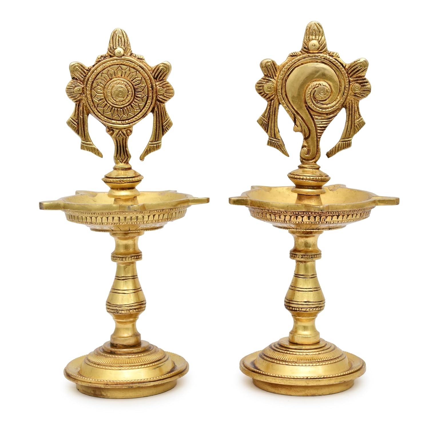 Shanku Chakra Deepam Brass Oil Lamp for Auspicious Decor