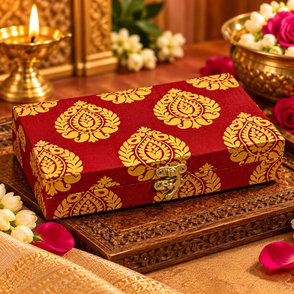 Banarasi Gold Buti Shagun Box | Traditional Wedding & Return Gift Box