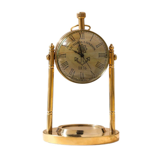 Brass table clock with compass