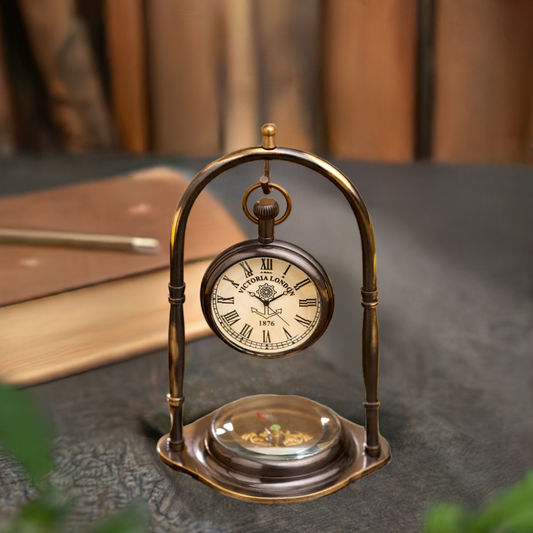 Vintage swing table clock with compass