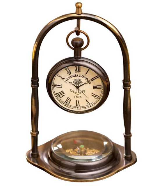 Vintage swing table clock with compass