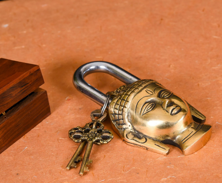 Buddha face door lock and key