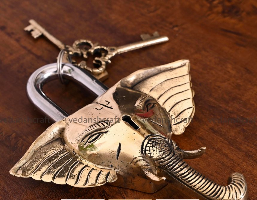 Handcrafted Pure Brass Ganesh Face Door lock with key