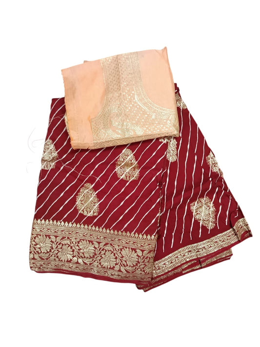 Pure Handloom Banarasi Georgette Saree with contrast blouse