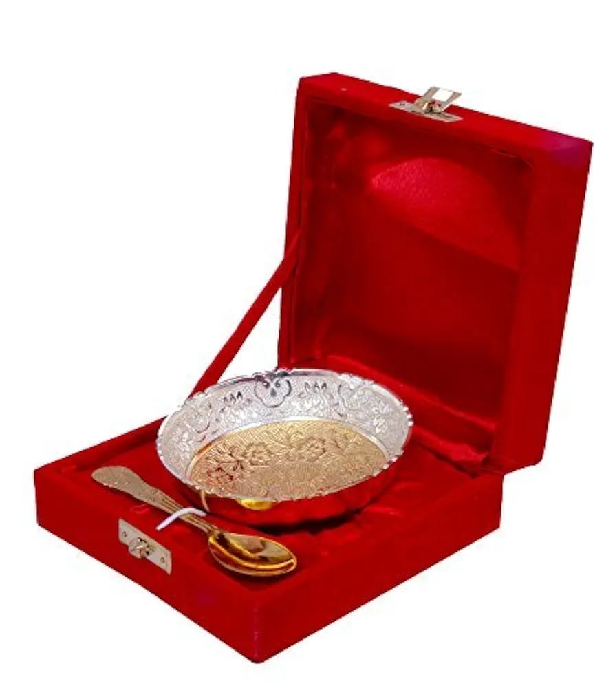 Hamper Box with Gold and Silver Finish Bowl and Spoon