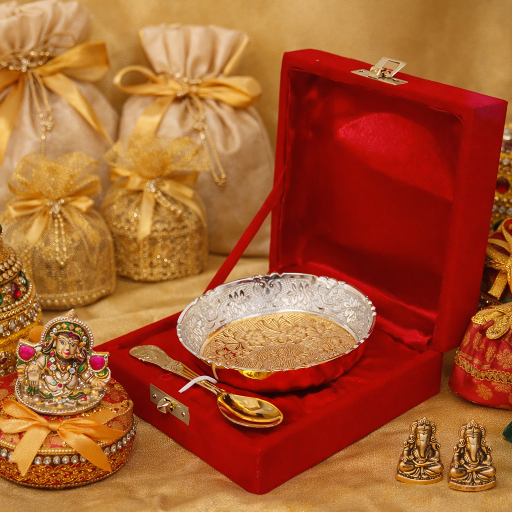 Hamper Box with Gold and Silver Finish Bowl and Spoon