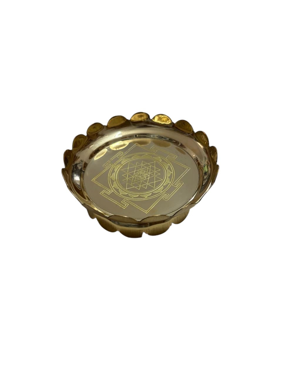 Brass Lotus Tray with Srichakram Engraving | Pooja & Divine Decor