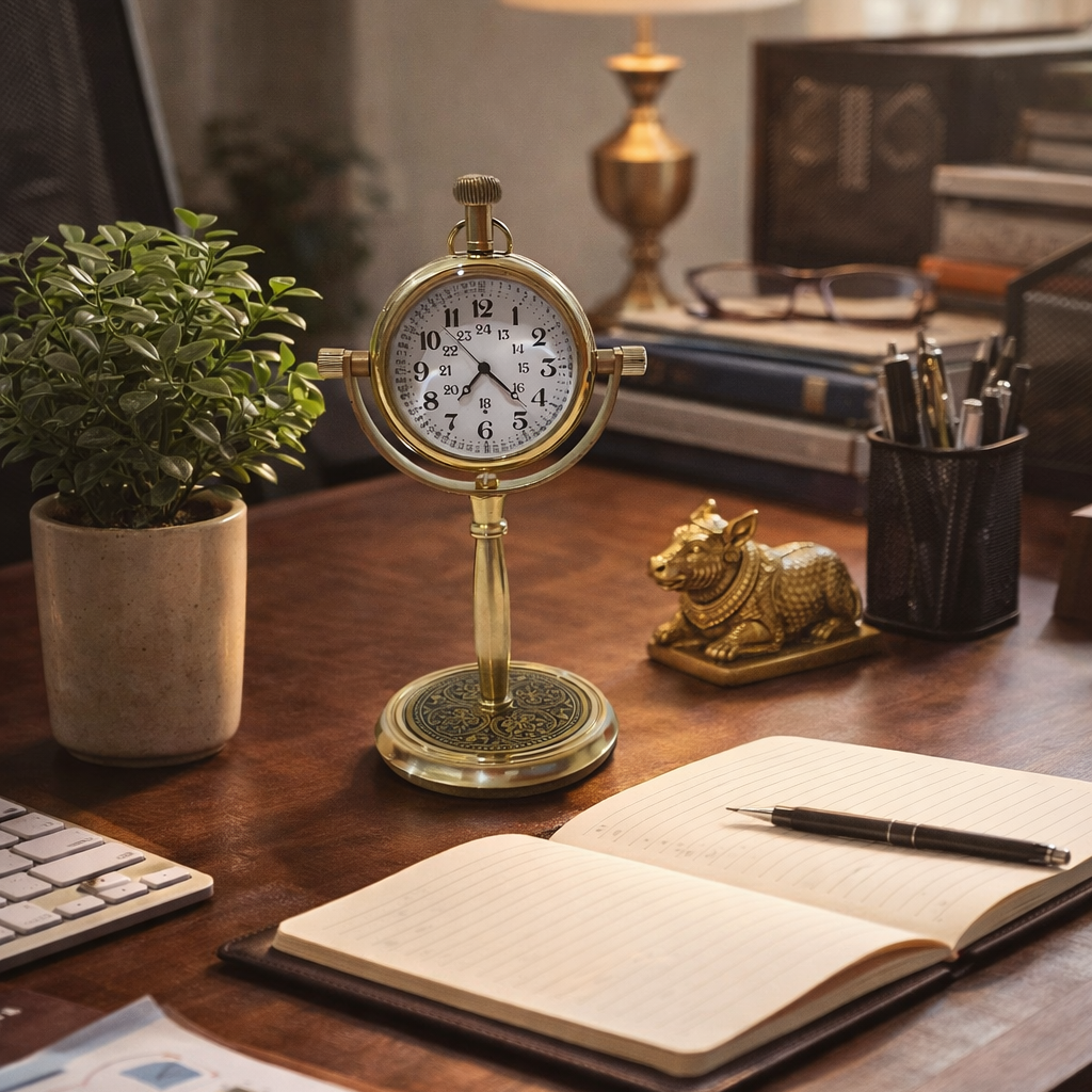 Premium brass table clock for office desk decor and corporate gifting
