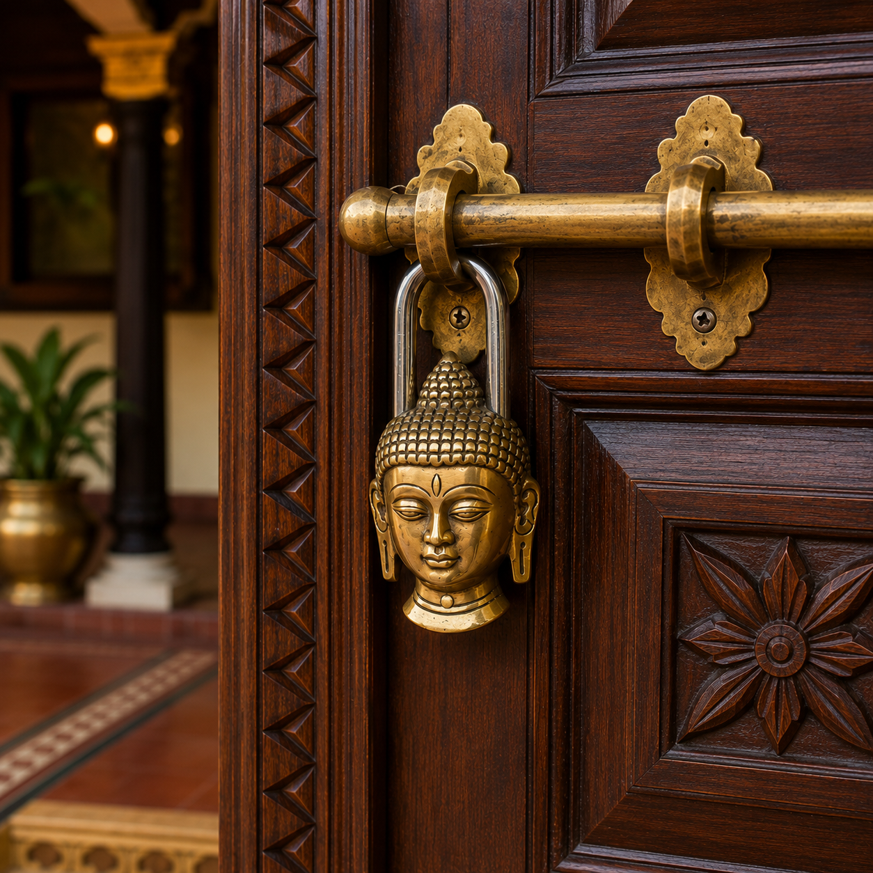 Brass Buddha Door Lock | Traditional Decorative Door Lock – Kria Arts