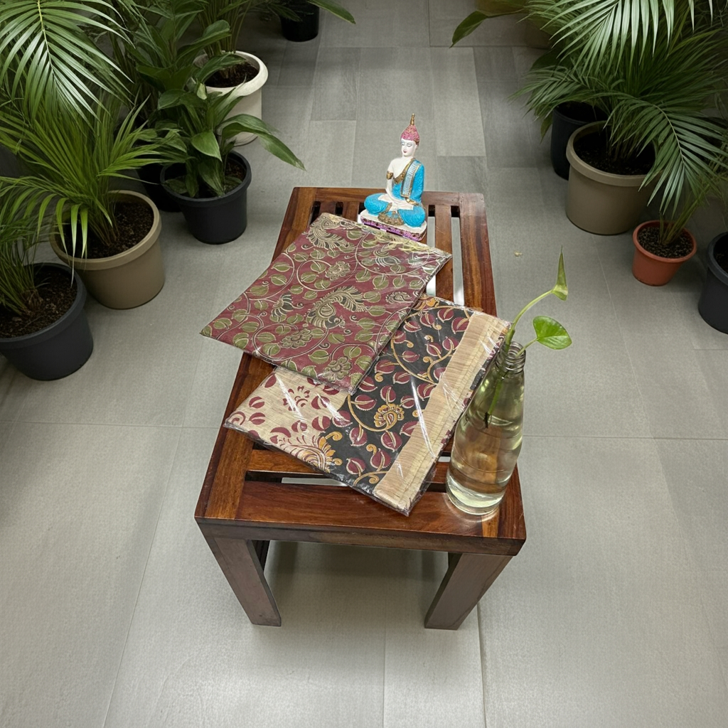 Banswara Handloom Tussar Silk Saree with Contrast Kalamkari Pallu