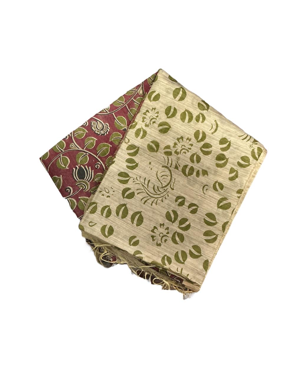 Banswara Handloom Tussar Silk Saree with Contrast Kalamkari Pallu