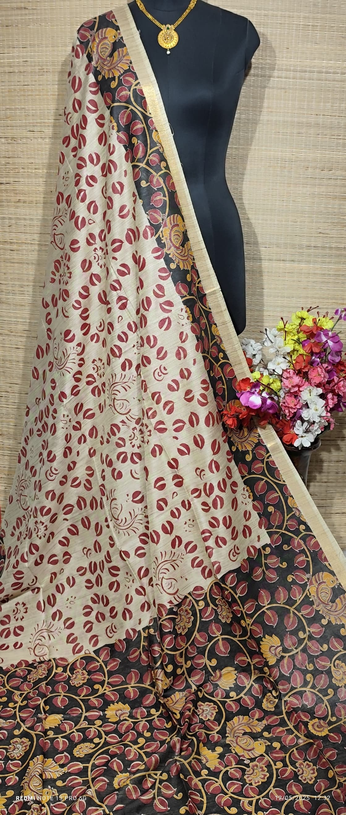 Banswara Handloom Tussar Silk Saree with Contrast Kalamkari Pallu