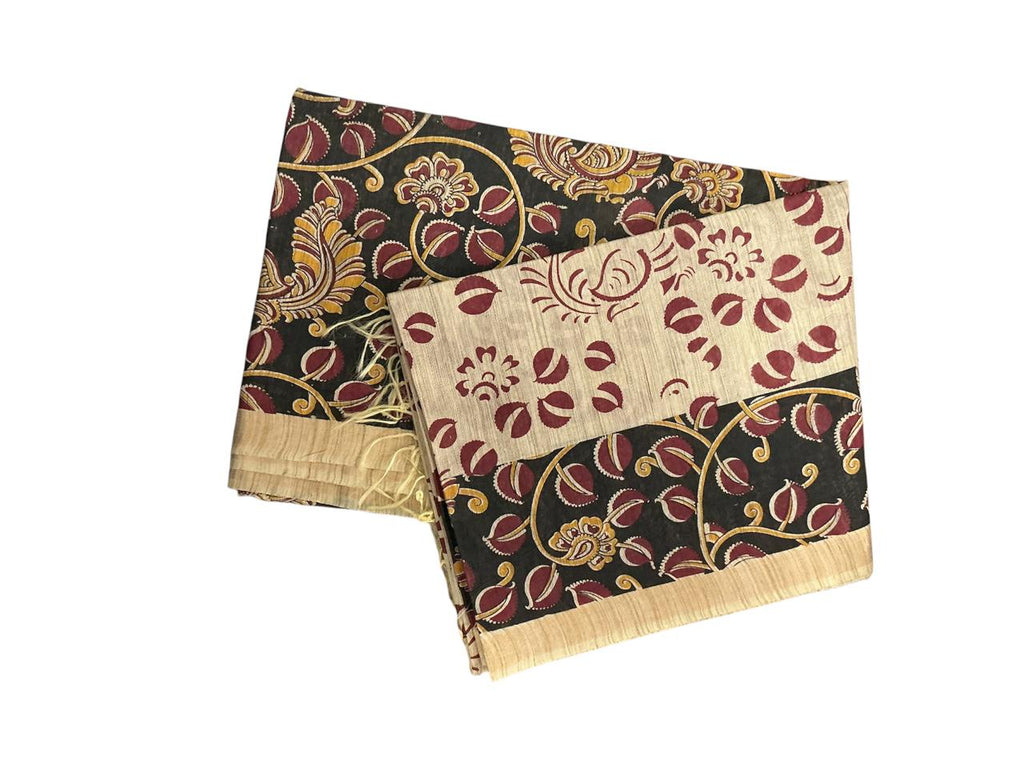 Banswara Handloom Tussar Silk Saree with Contrast Kalamkari Pallu