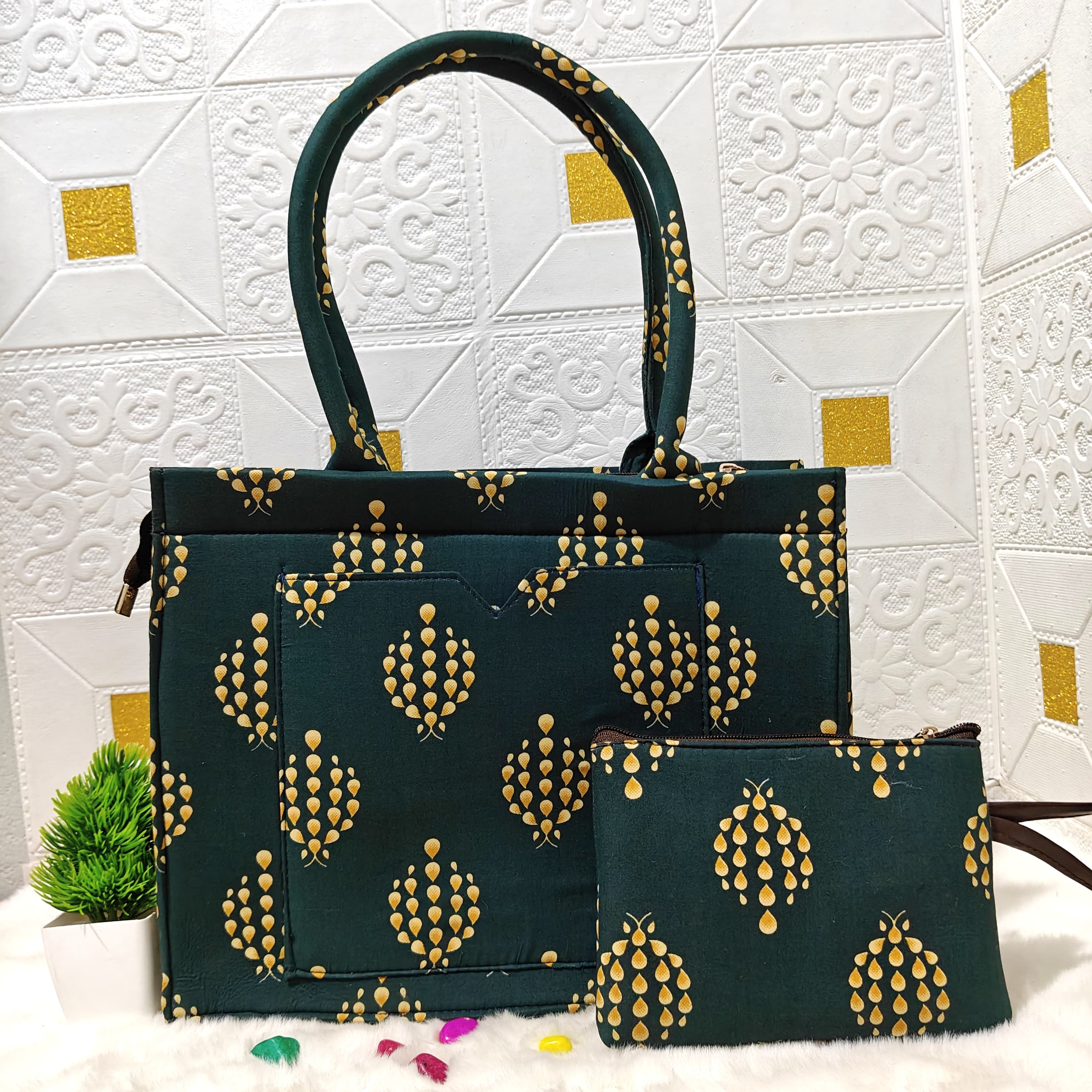 Bagru print tote and wallet combo