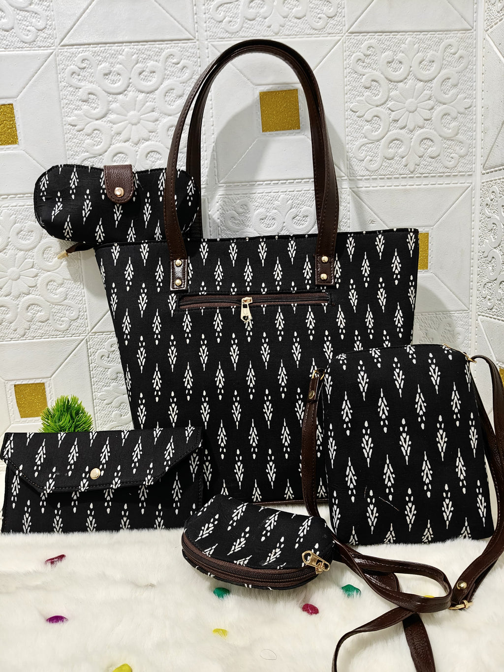 Bagru print handbag set of 5