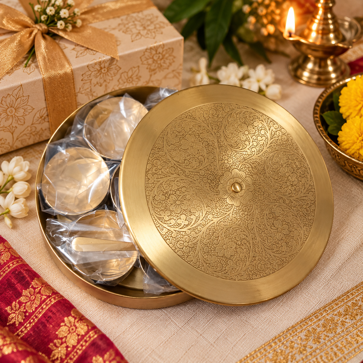 Brass masala box with desing engraving