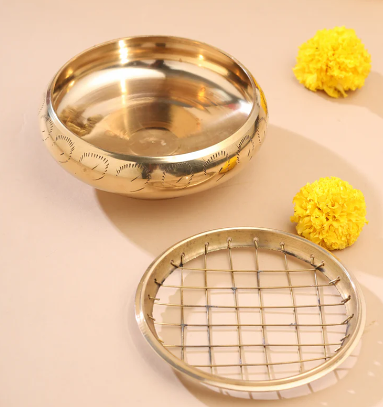 Pure Brass Dhoop Burner with Detachable Grill | Traditional agarbatti stand