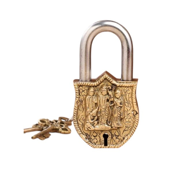 Antique Brass Ram Darbar Padlock with keys | Decorative & Functional Lock