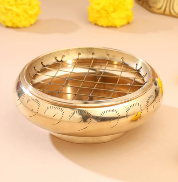 Pure Brass Dhoop Burner with Detachable Grill | Traditional agarbatti stand