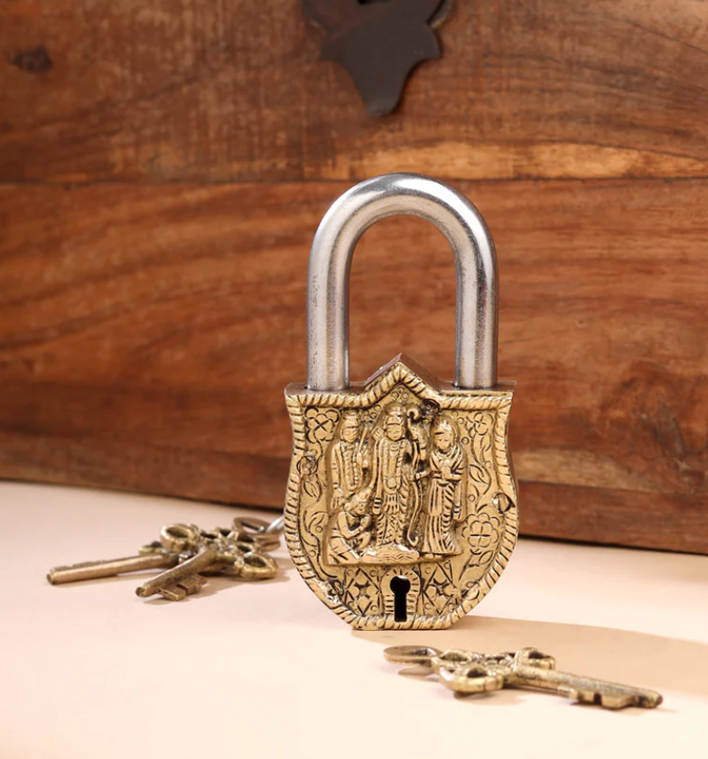Antique Brass Ram Darbar Padlock with keys | Decorative & Functional Lock