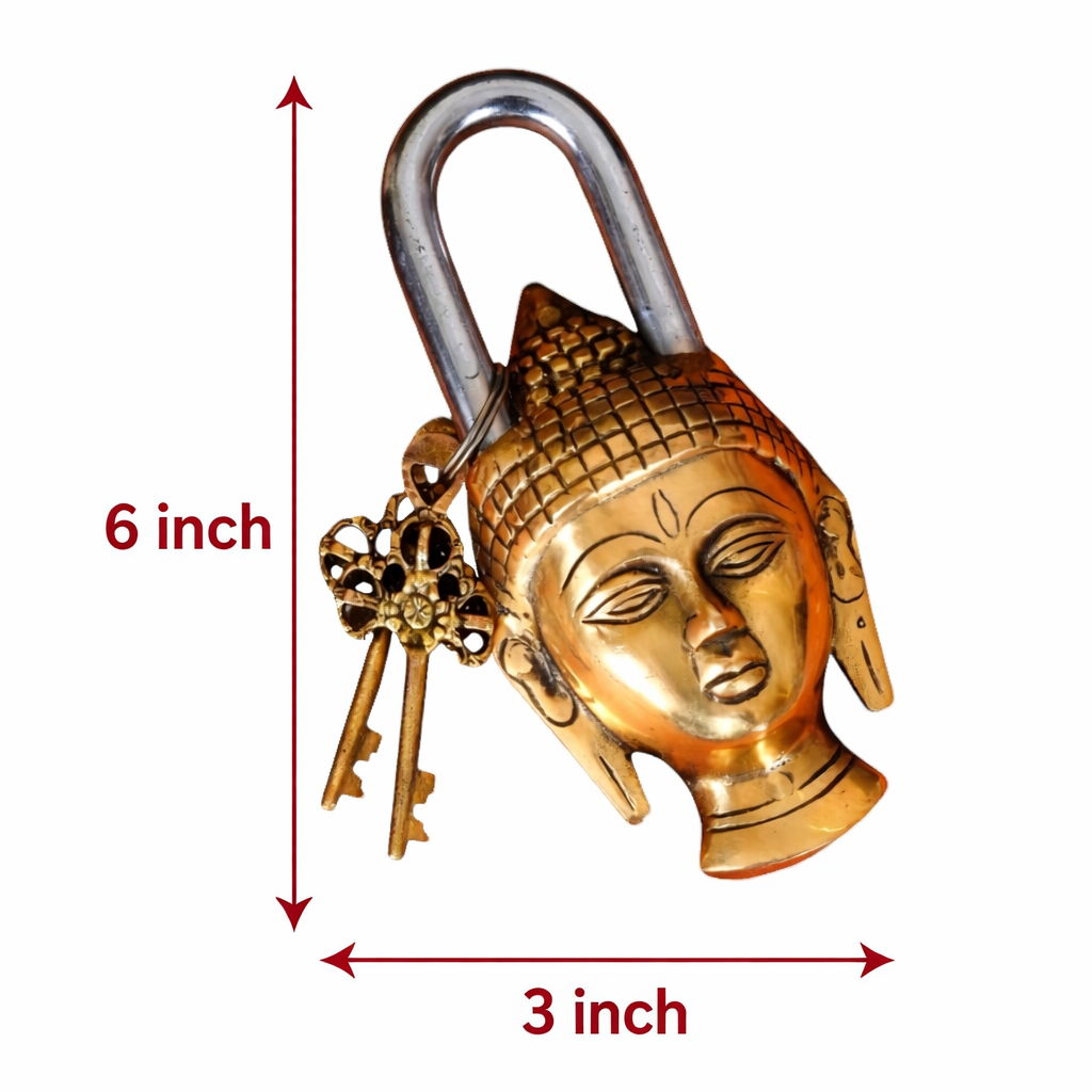 Brass Buddha Head Lock with Keys (520 gm)