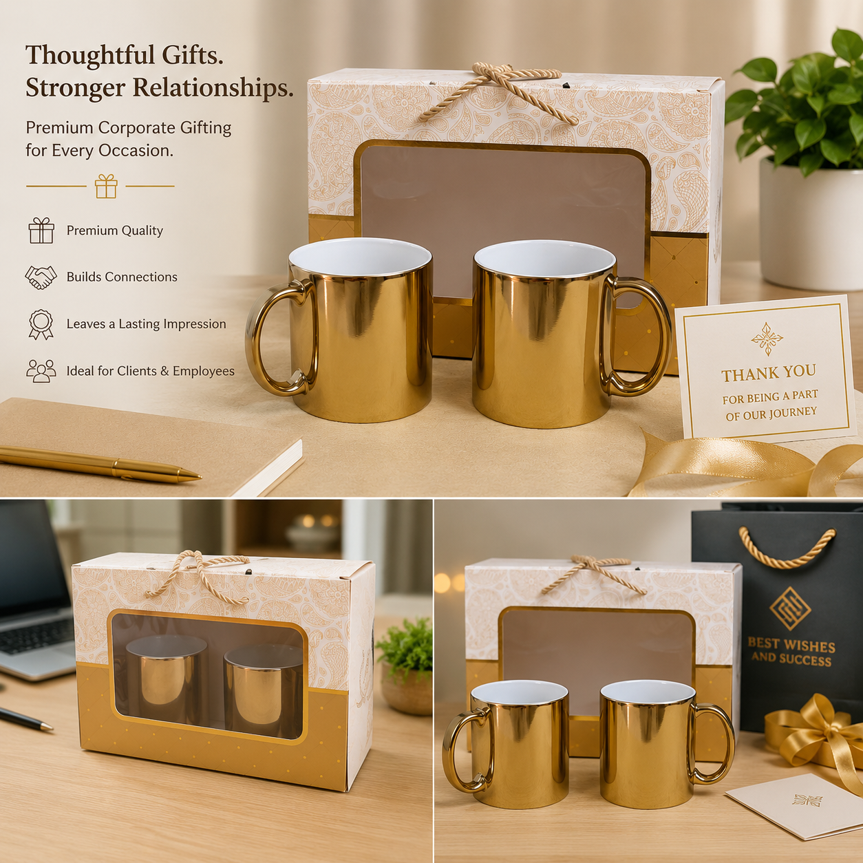 Ceramic Golden Mugs Pair with Hamper Box