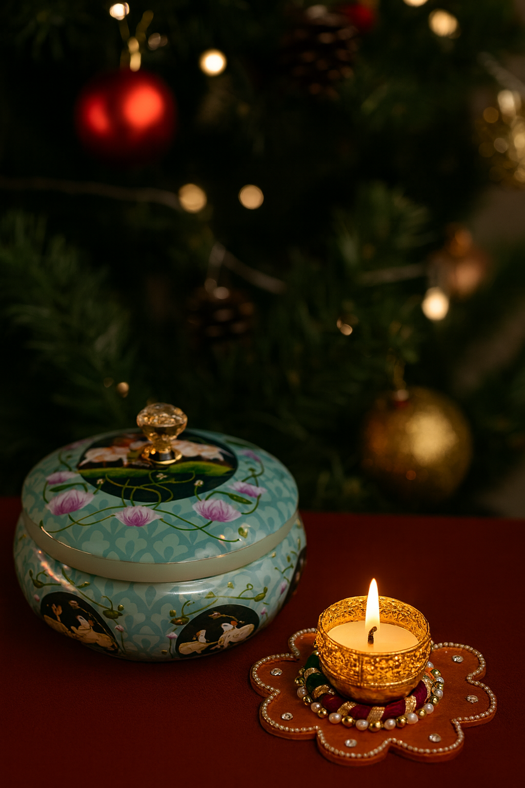 Pichwai art storage box with tlight holder