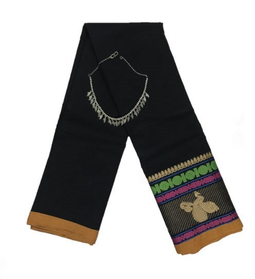 Handloom Chettinad saree with matching neckpiece combo