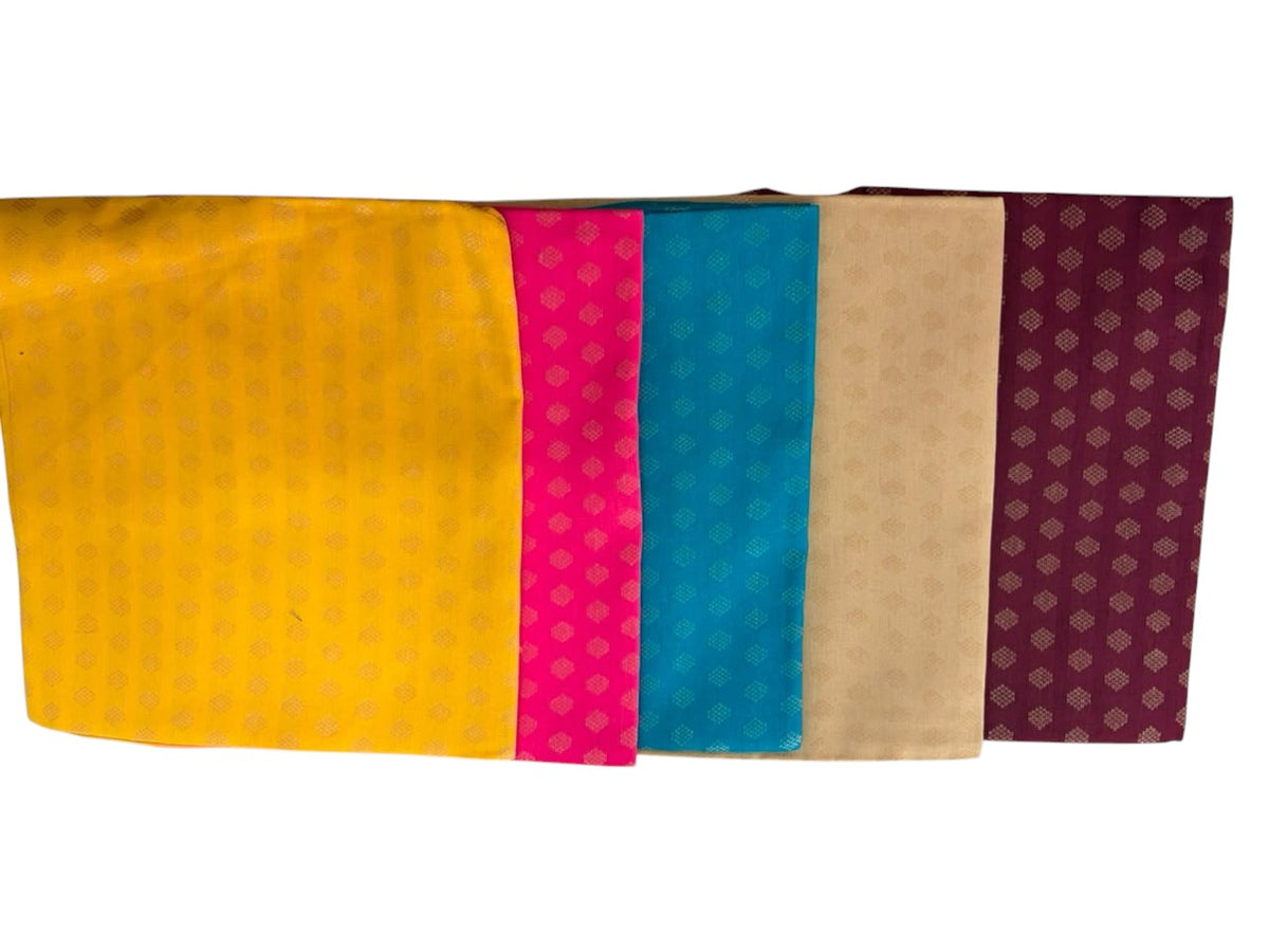 Banarasi Buti Cotton Blouse Pieces – 1 Meter Length, Assorted Colours Pack of 5 | Traditional Return Gift Fabric for Weddings & Festive Occasions