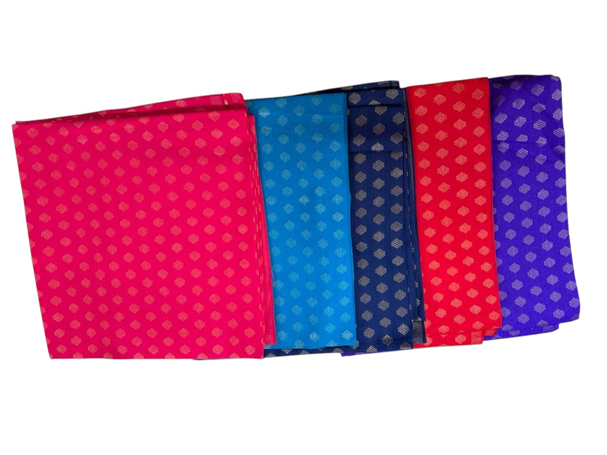 Banarasi Buti Cotton Blouse Pieces – 1 Meter Length, Assorted Colours Pack of 5 | Traditional Return Gift Fabric for Weddings & Festive Occasions