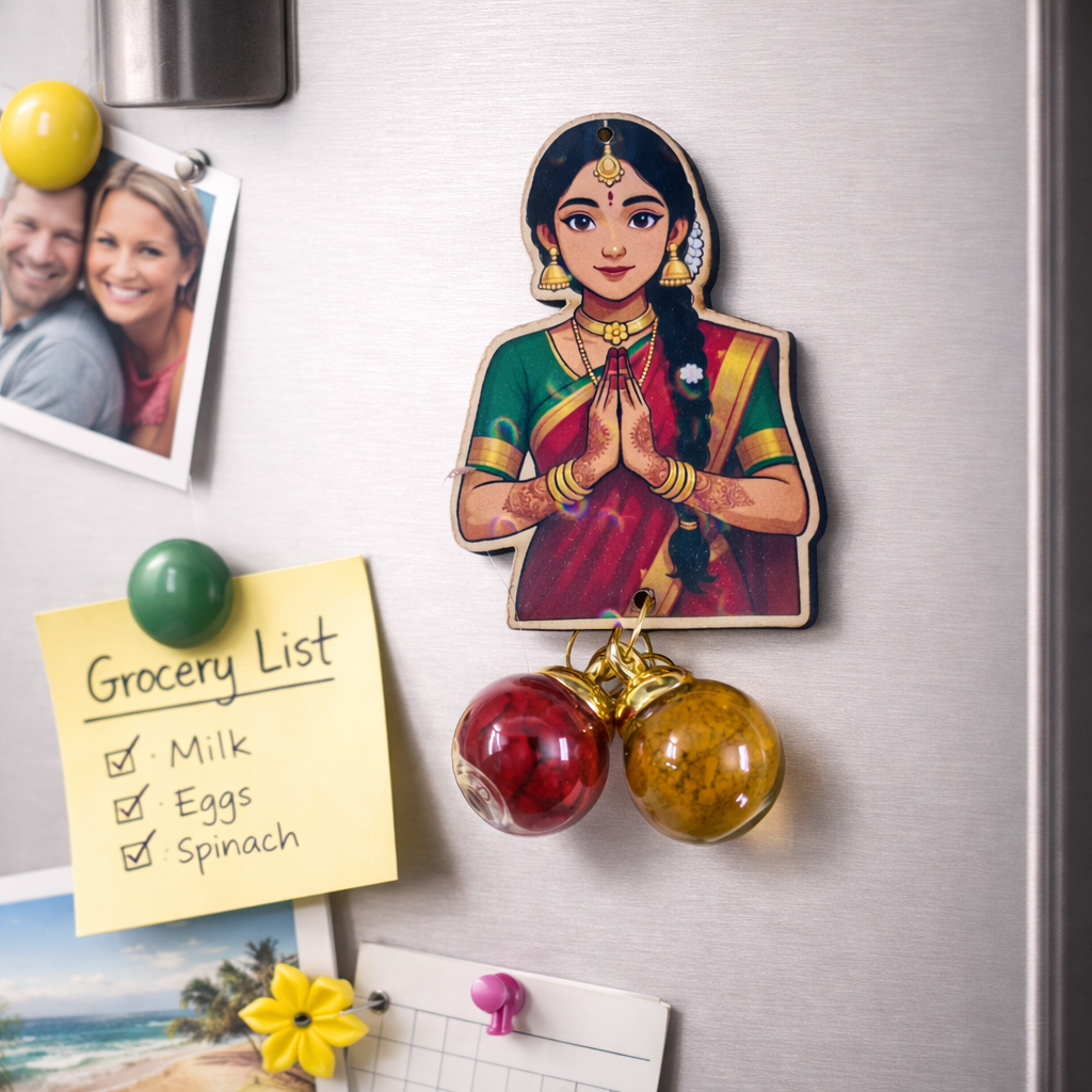 Traditional Indian Lady Haldi Kumkum Fridge Magnets