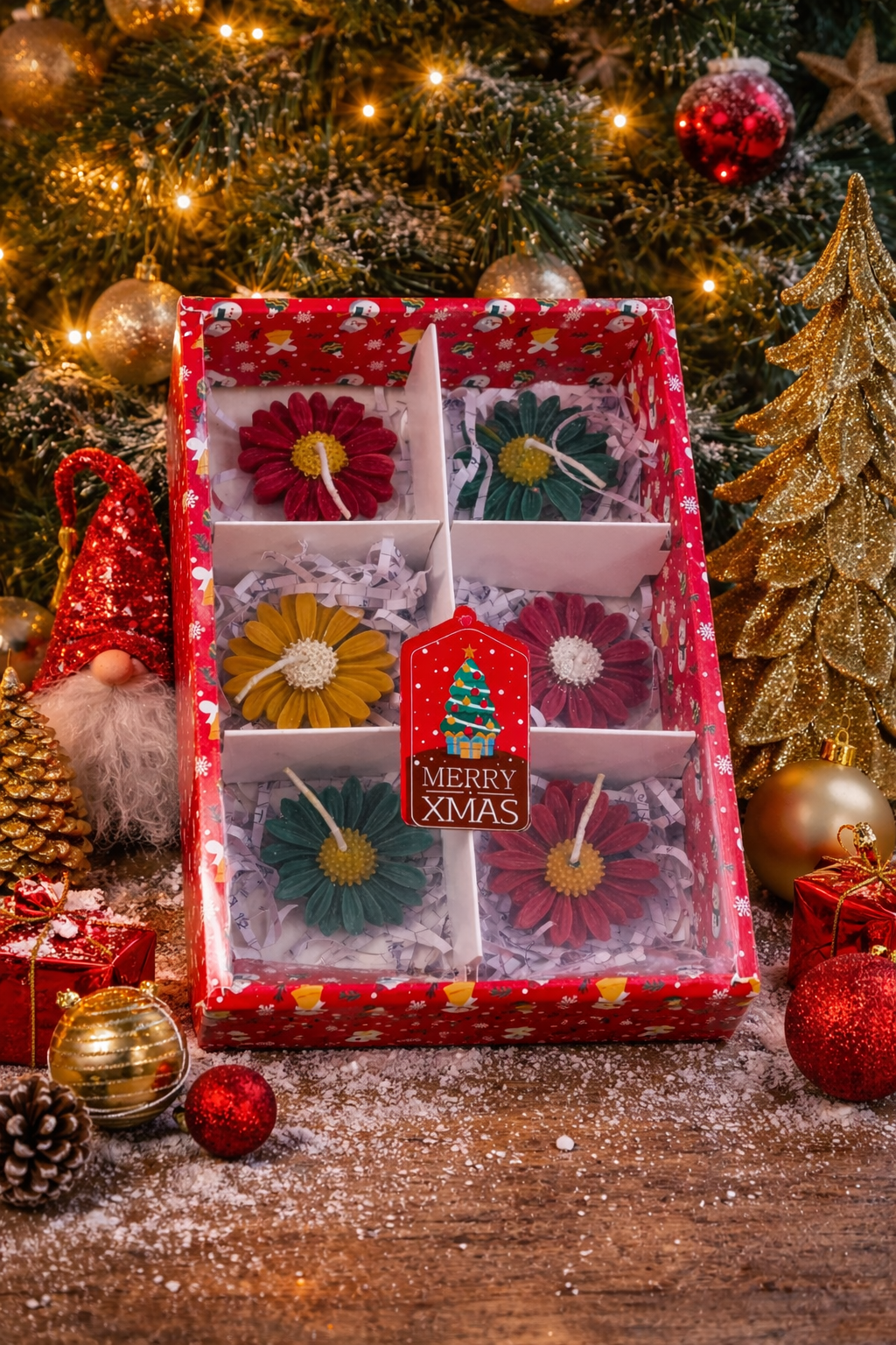 Daisy Candles Pack of 6 in Christmas Gift Box
