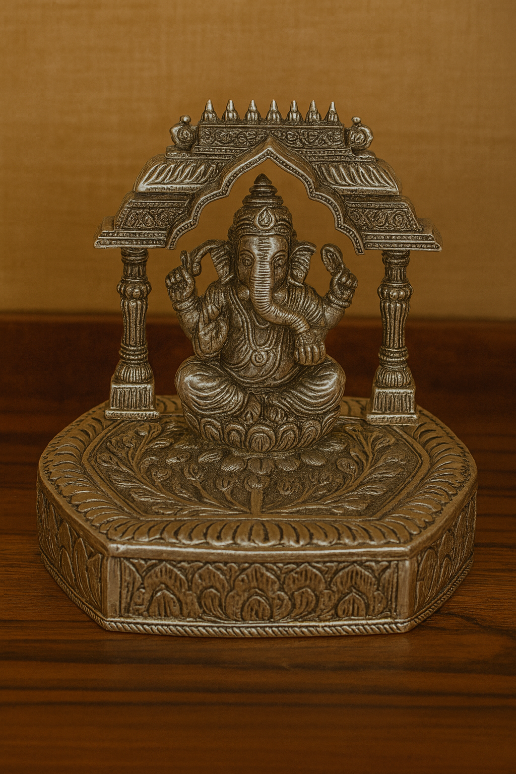 Handcrafted German Silver Temple Base Pair for Idols – Antique Floral Design Decorative Pooja Stand for Home Temple & Festival Décor