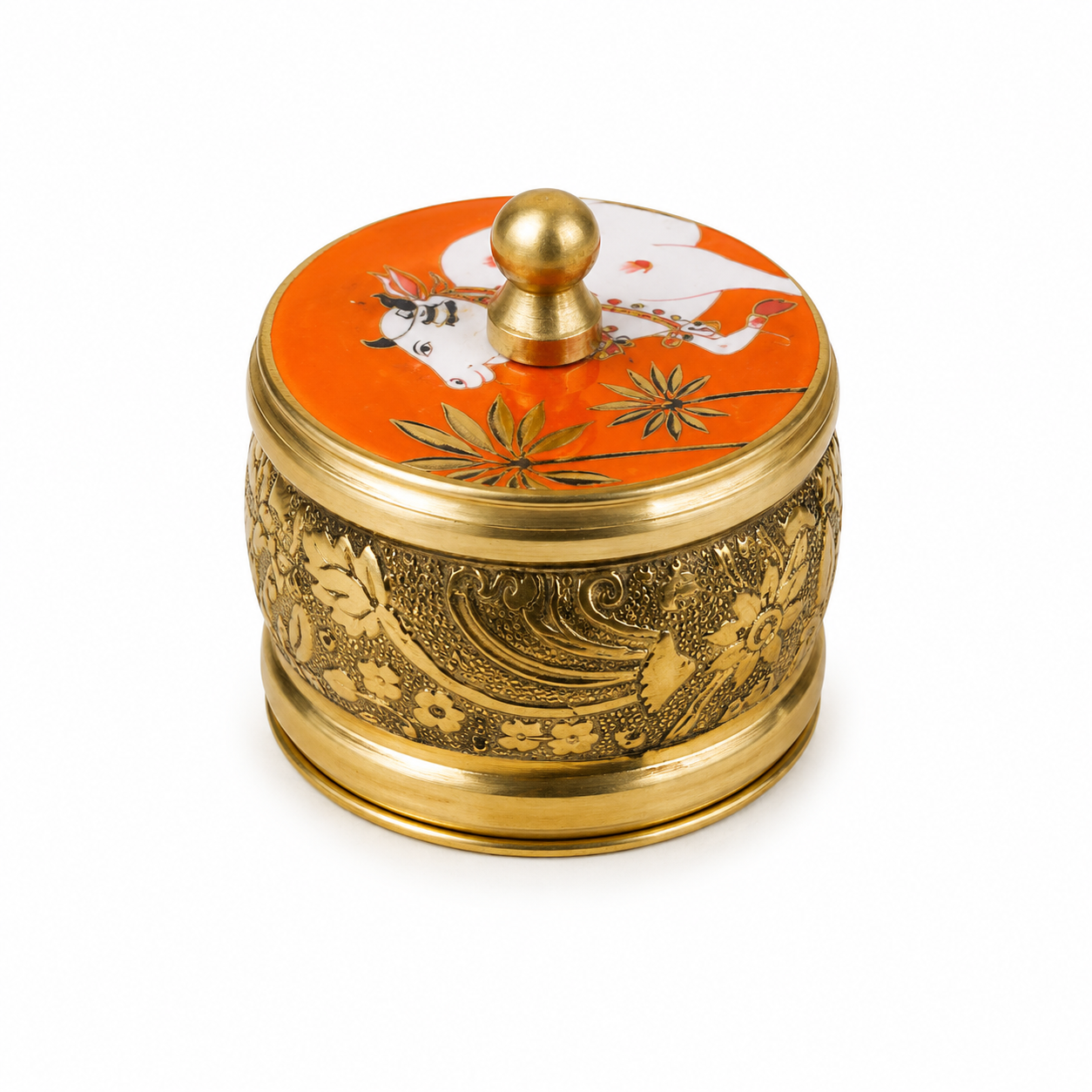 Pichwai Kumkum Barini – Traditional Brass Haldi Kumkum Container for Return Gifts & Pooja