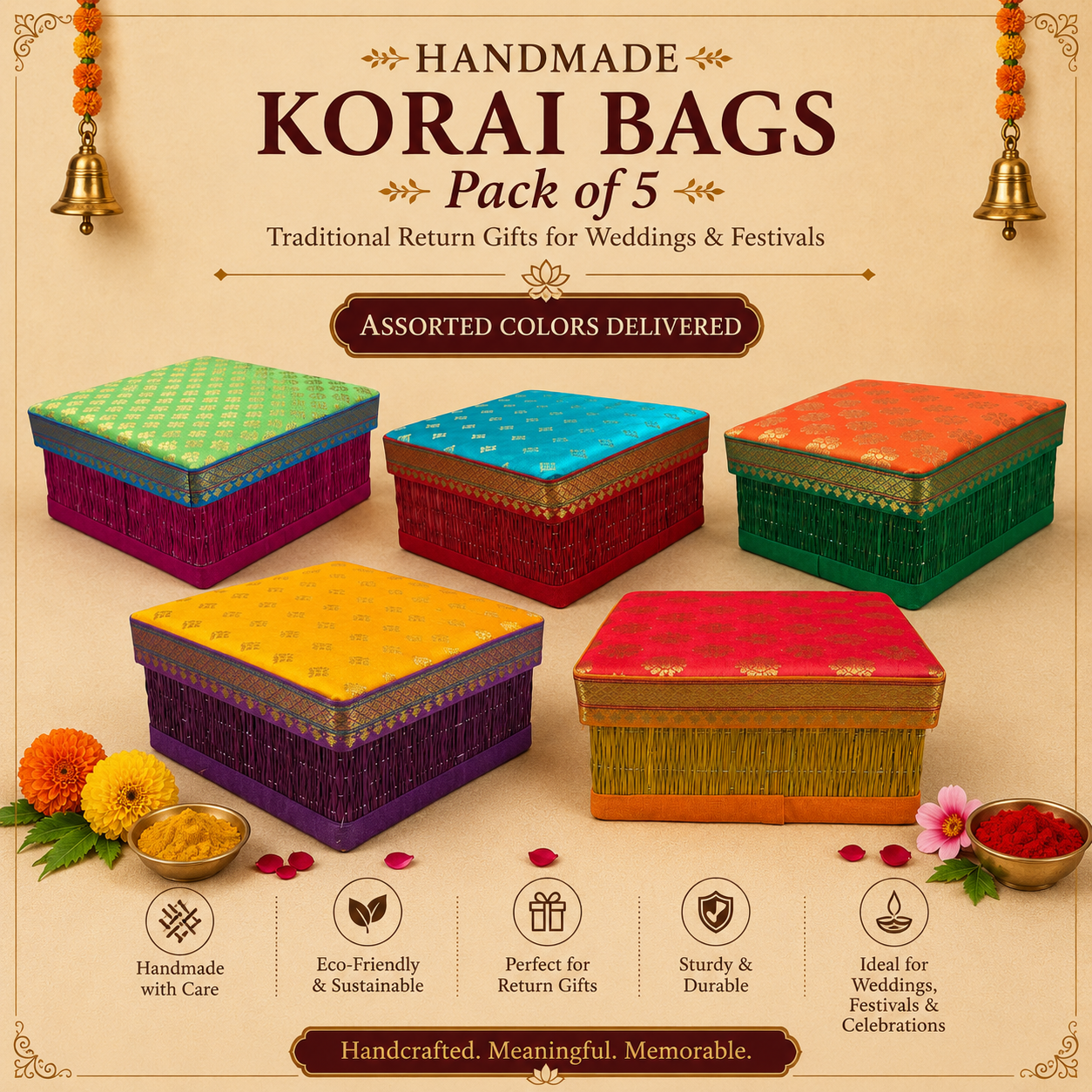 6 Inch Decorative Korai Box for Return Gifts | Handmade Traditional Storage & Gift Box