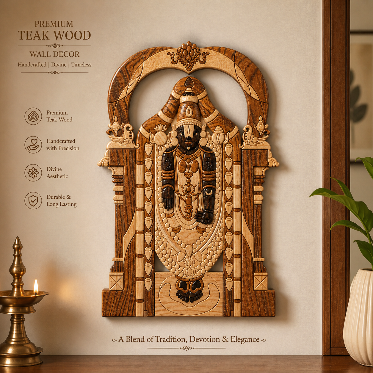 Lord Venkateswara wooden carving teak wood wall hanging