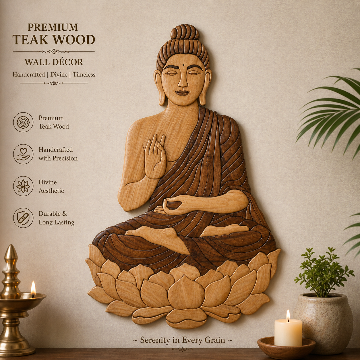 Premium teak wood Buddha wall decor handmade wooden craft