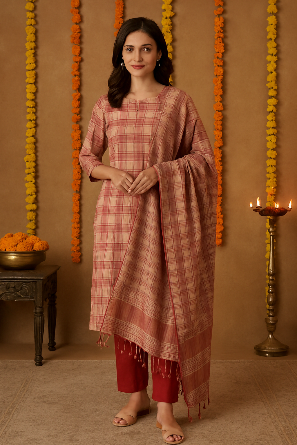 Mangalagiri checks model unstitched suit