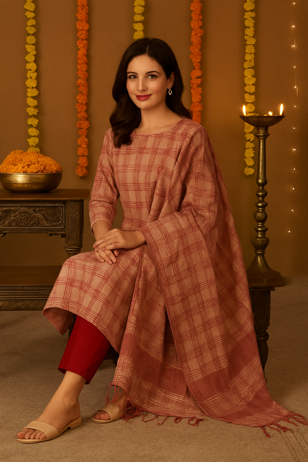 Mangalagiri checks model unstitched suit